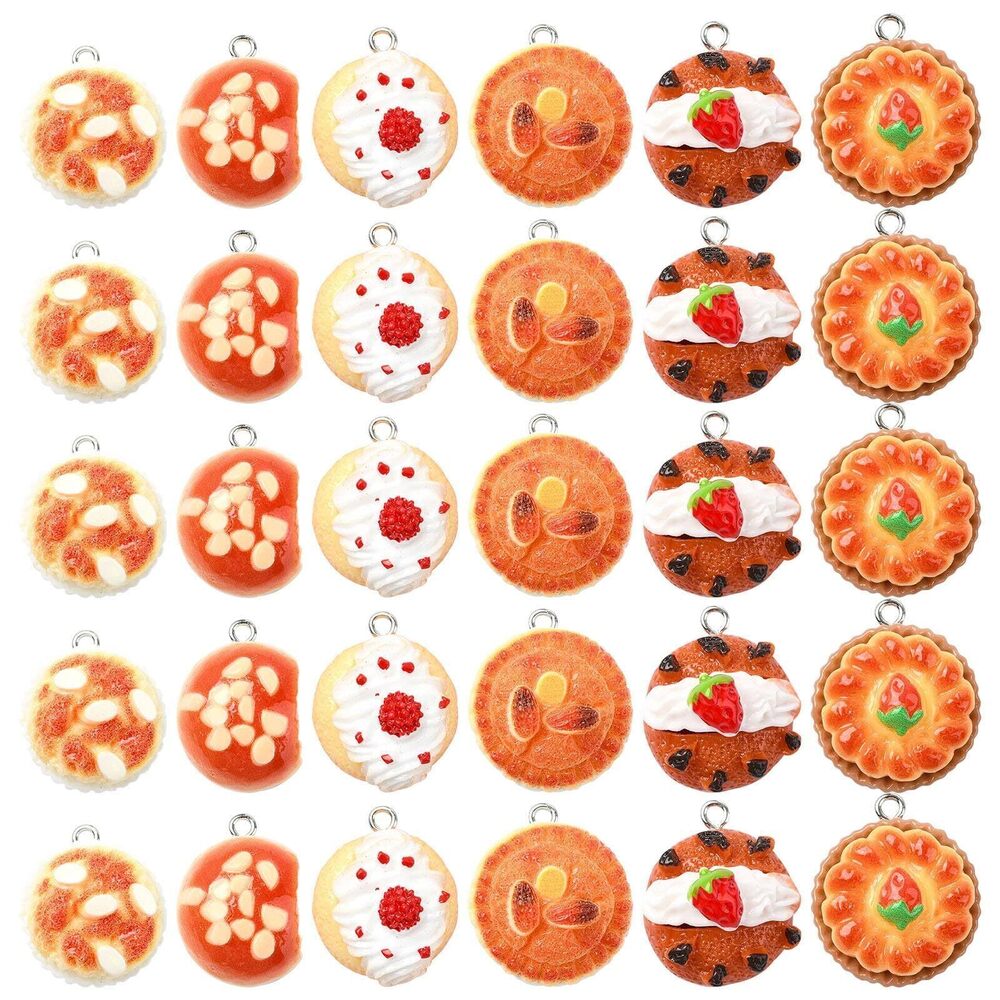 7312 30Pcs 6 Styles Strawberry Cake Charms Resin Imitation Food Charms